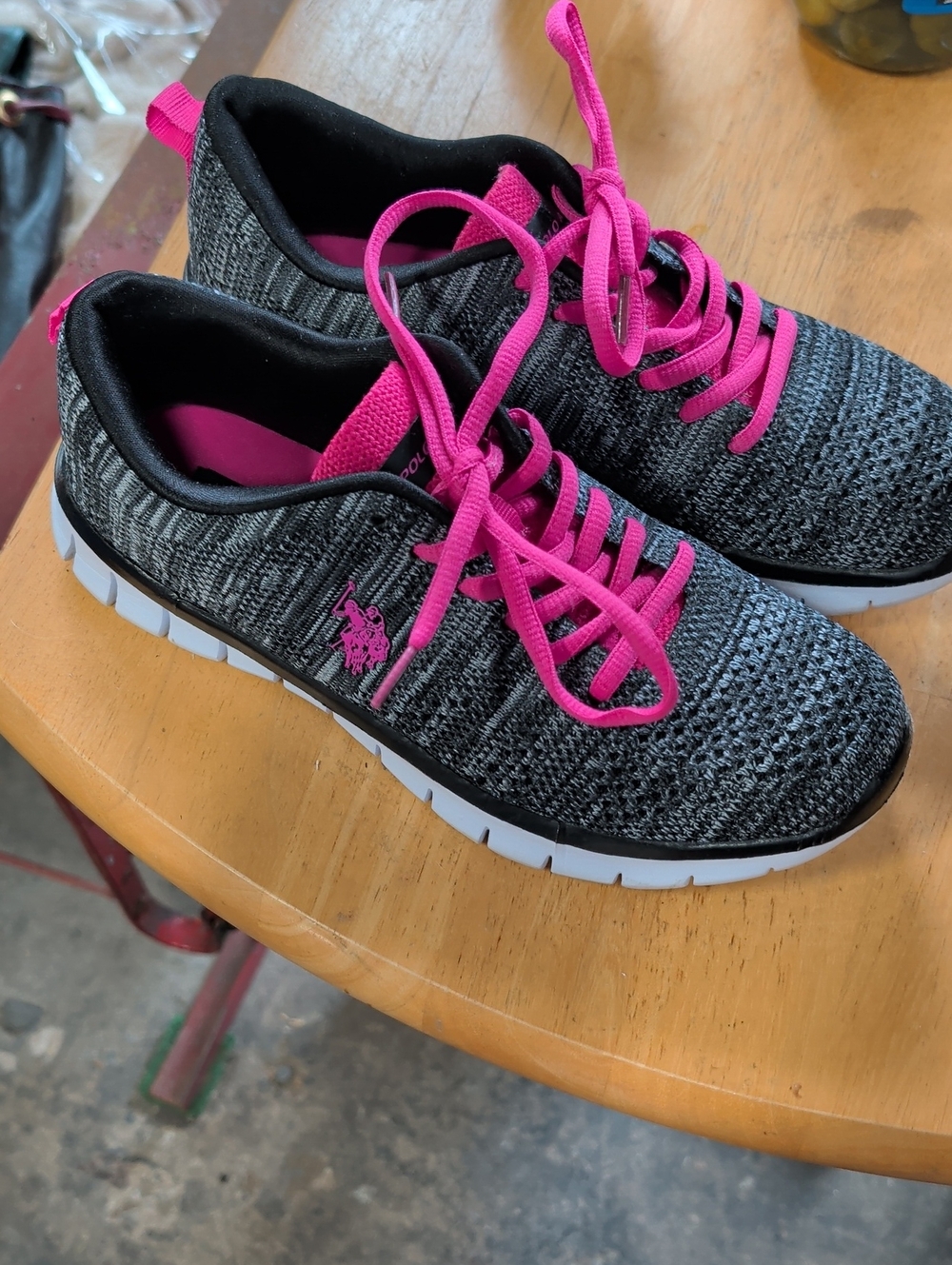 U.S. Polo Assn. Women's Black Knit Athletic Sneakers with Pink Accents